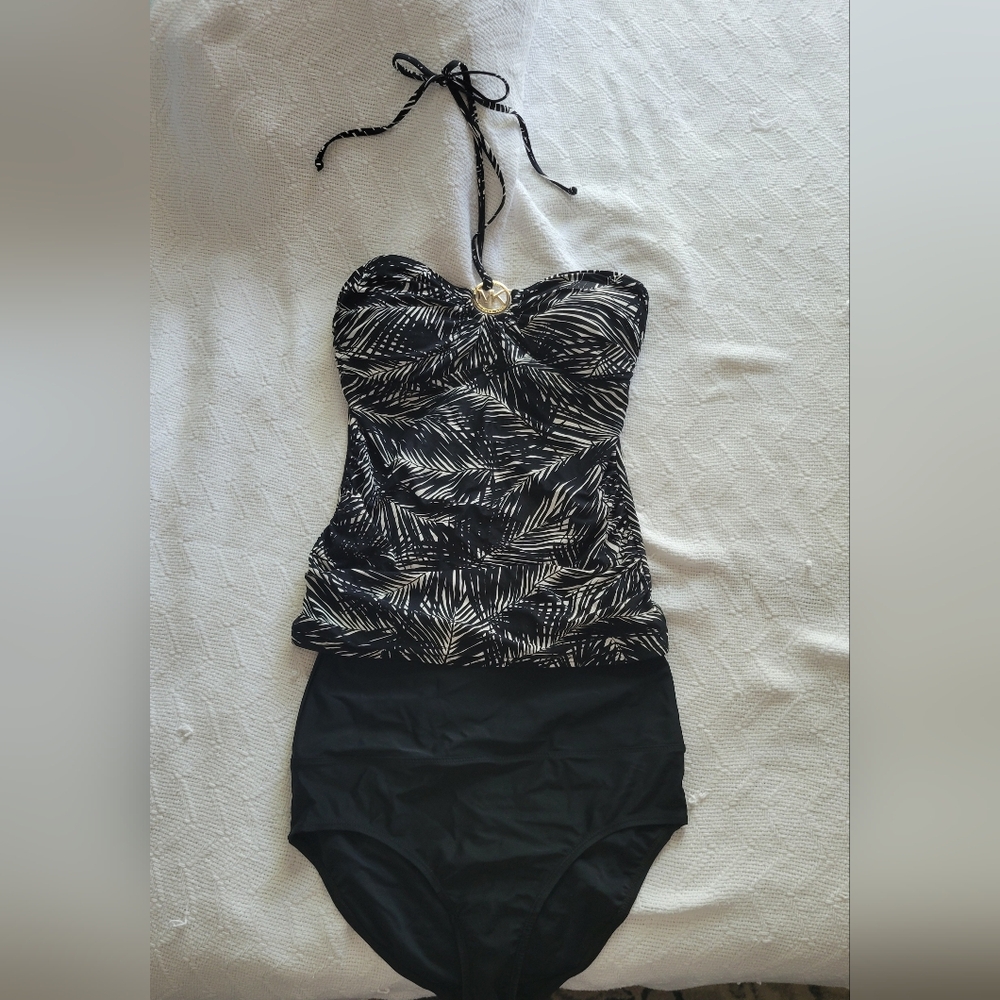 Michael Kors Black and White Halter Two-piece Swimsuit